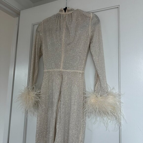 NWT Self-Portrait Embellished Mini Dress Cut-out Front Rhinestone Feather Trim - Picture 11 of 12